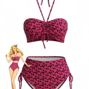 Rose Red 1940s Butterfly Halter Bikini Set