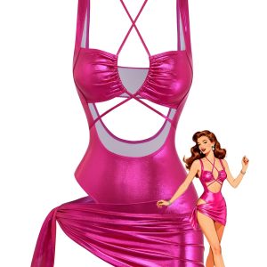 Rose Red 1970s Metallic Cut-Out Swimsuit
