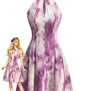 Rose Violet 1930s Tie-Dye Halter Button Flared Dress
