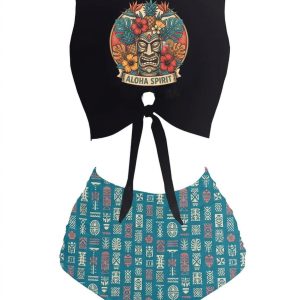 1980s Punk Waist Tie Tiki Graphic Bikini Set