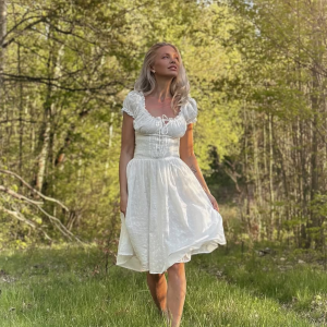 White 1940s Solid Cotton Embroidered Lace Dress