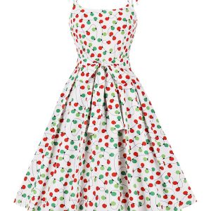 [Plus Size] White 1950s Light String Shoulder Tie Dress