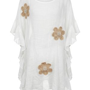 White 1960s Floral Crochet Beach Cover-Up