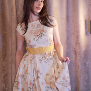 Yellow 1950s Boat Neck Antique Floral Dress