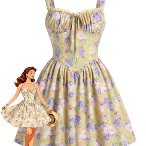 Yellow 1950s Lace Floral Patchwork Mini Dress