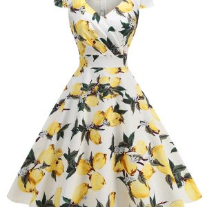Yellow 1950s Surplice V-Neck Lemon Dress