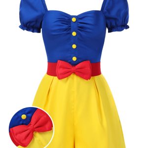 Yellow 1950s Sweetheart Collar Bow Belt Romper