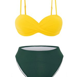 Yellow & Green 1960s Spaghetti Straps Bikini Set